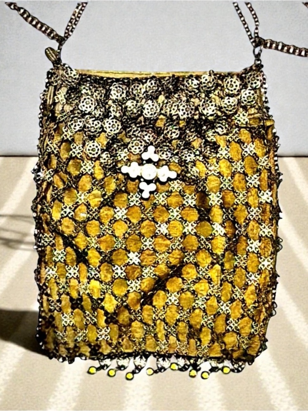 Kenny Ma San Francisco Vintage Evening Bag | Gold Metal Crystal Fringe